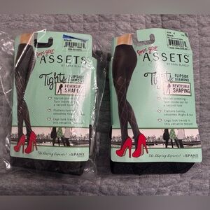 Lot of Assets by Spanx Black Reversible Shaping Tights Flipside Diamond